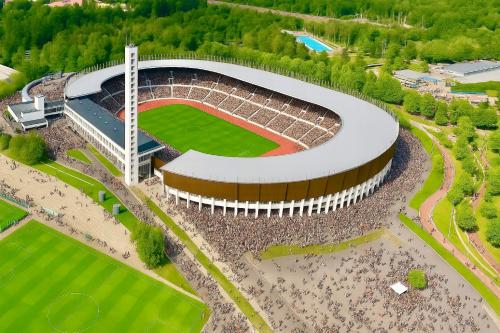 an overhead view of a soccer stadium with a crowd at Moomin Lover Home in Central Helsinki - Pool & Sauna in Helsinki