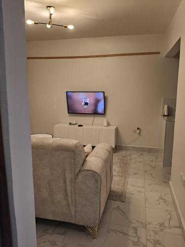 a living room with a couch and a flat screen tv at Homely Homes in Eldoret