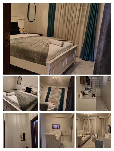a collage of four pictures of a bedroom at Homely Homes in Eldoret