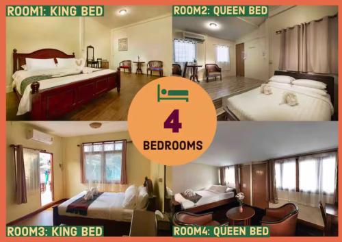 two pictures of a bedroom with two beds and a room with at Whole House - 4Bedrooms - Experience Local Life in Bangkok