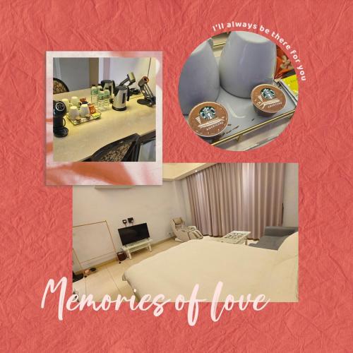 a collage of pictures of a room with a table at 站前小松鼠電梯車位民宿-豪華雙人全新升級 in Hualien City