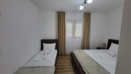 a bedroom with two beds and a window at Dragobia House & Table in Dragobi