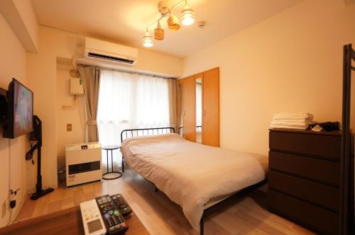 a small bedroom with a bed and a television at Residence Hotel #2 エアコン付き 無料Wi-Fi in Sapporo