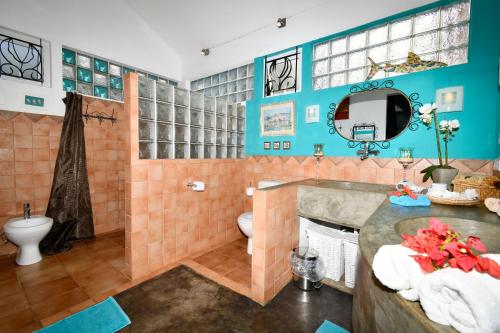 a bathroom with a toilet and a sink at Villa Lorizon in Rodrigues Island