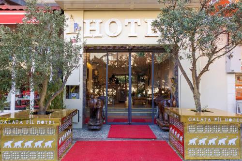 a store front of a hotel with a red carpet at Galata Fil Hotel in Istanbul