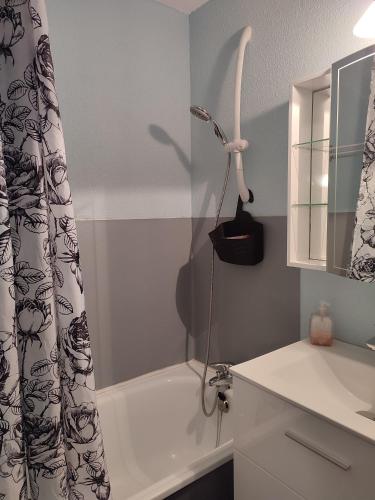 une salle de bain avec douche et baignoire dans l'établissement Pla d' Adet, appart 4 personnes Résidence le Grand Stemm , station de ski Saint Lary , pieds des pistes et randonnées, à Saint-Lary-Soulan