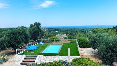 an aerial view of a swimming pool in a yard at MAREULIVI in Ostuni