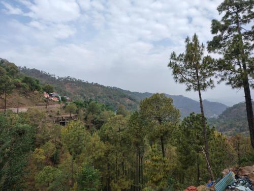 a view of a hill with trees and a house at A Greenwoods Hotel in Solan