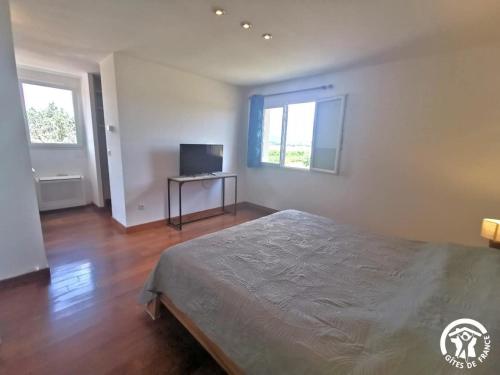a bedroom with a bed and a television in it at La Pampa au Mas des Issarts in Saint-Jean-de-Fos