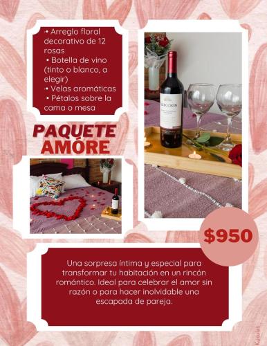 a flyer for a bottle of wine and two glasses at Casa Axixic in Ajijic