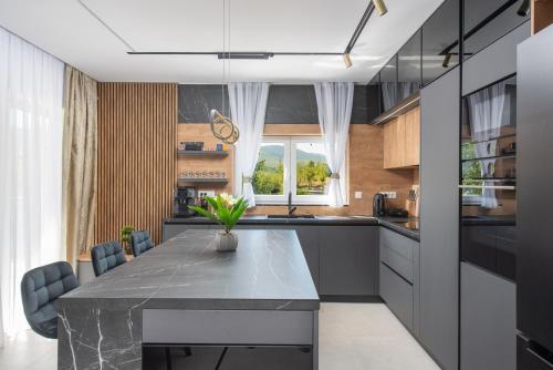 Dapur atau dapur kecil di Villa River Rose with pool and jacuzzi near river