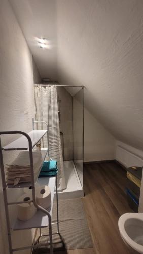 a attic room with a sink and a mirror at Chata Drapula - Gospodarstwo Agroturystyczne - Apartament na wyłączność z widokiem na góry i aneksem kuchennym in Zawadka