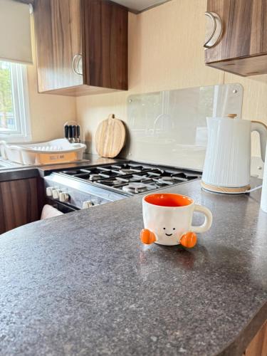 a cup of coffee sitting on a counter in a kitchen at Winchester 34 in Edzell
