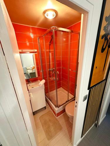 a bathroom with a shower and a toilet at L'écrin d'Orphée in Bagnolet