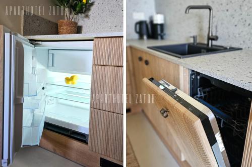 Η κουζίνα ή μικρή κουζίνα στο Aparthotel ZATOR Cactus 57 jacuzzi