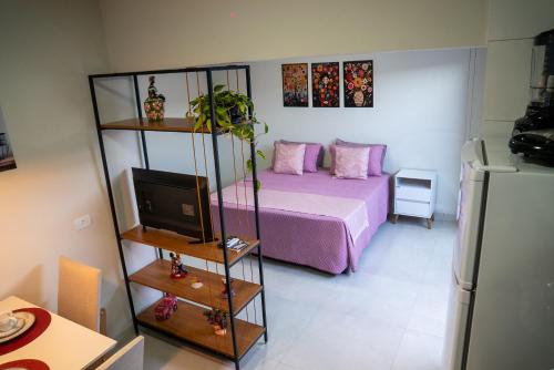 a bedroom with a bed and a tv in a room at Alvorada do Lago - A melhor hospedagem de Umuarama in Umuarama