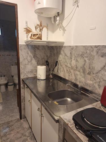 a kitchen with a sink and a toilet at El Refugio del Calden in Toay