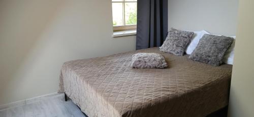a bed with two pillows on it in a room at Villa by the Baltic Sea in Palanga