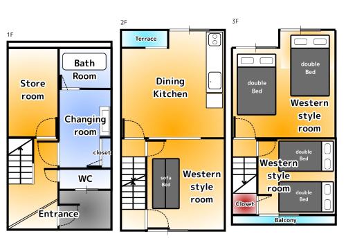 a floor plan of a house at 一棟貸切 Kuromon 3BedsRoom Doutonbori in Osaka