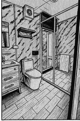 un dessin d'une salle de bain avec toilettes et douche dans l'établissement 龜在銅三, à Tongluo