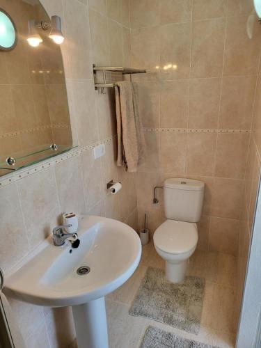 a bathroom with a white sink and a toilet at Casa Lily in Mazarrón