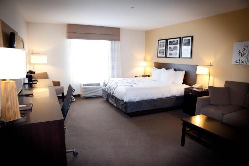 a hotel room with a bed and a couch at Sleep Inn & Suites Moundsville - Wheeling in Moundsville