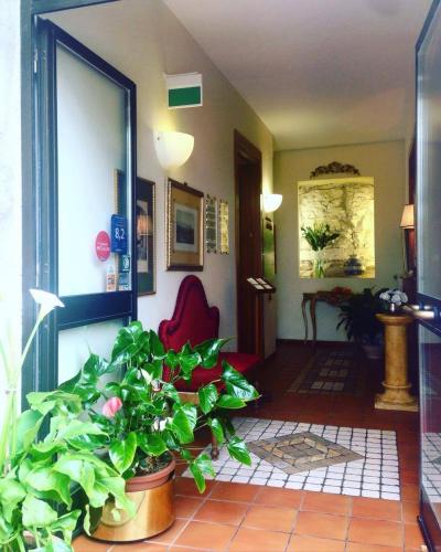 a hallway with potted plants in a room at Hotel La Rocca in Gubbio