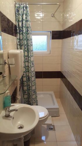 a bathroom with a sink and a toilet and a tub at Pansion Bojic in Međugorje