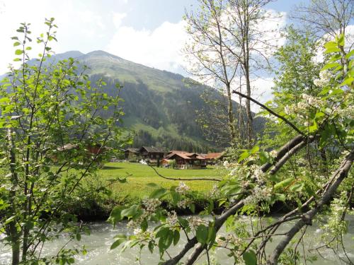 a view of a valley with a river and mountains at Casa Antica in Gstaad