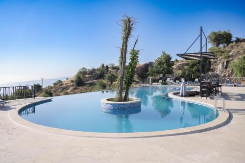 a large swimming pool with a palm tree in it at Villagio Resort in Zaarour in Zaarour