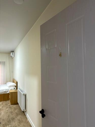 a room with a white door and a bed at Sataplia Inn in Tskaltubo