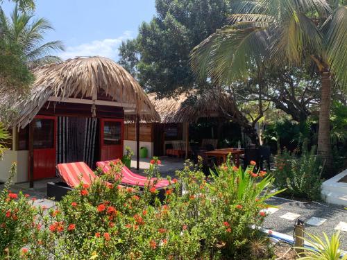 a resort with chairs and palm trees and flowers at The Tasty Tuna Cabana in Arugam Bay