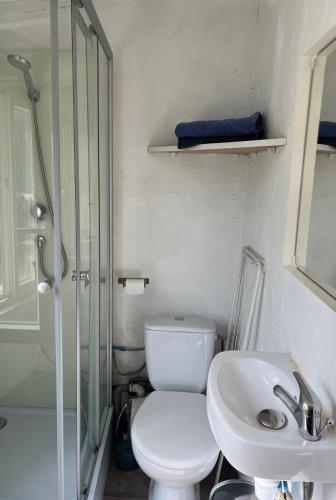 une salle de bain avec toilettes, lavabo et douche dans l'établissement C’est la qu’il faut venir cet été à 2, à Marseille