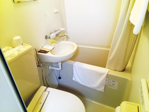 a small bathroom with a sink and a toilet at Ace Inn Asakusa in Tokyo