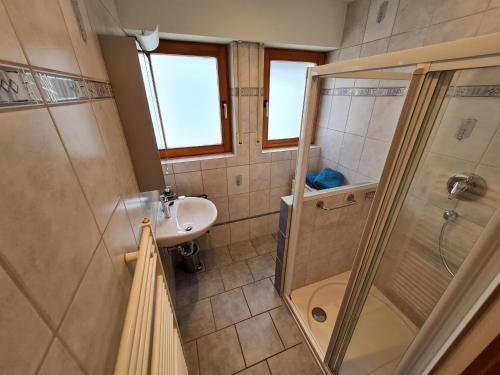 a bathroom with a shower and a sink at Ferienwohnung Felsenblick in Albstadt