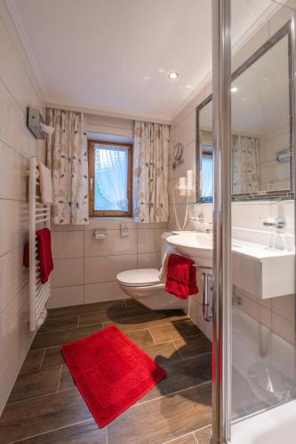 Un baño con inodoro, lavabo y ducha. en Chasa Baschenowa, en Kappl
