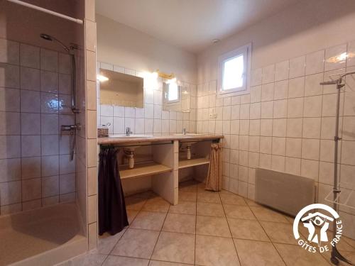 a bathroom with a sink and a shower at Marijolet in Saint-Laurent-dʼOlt