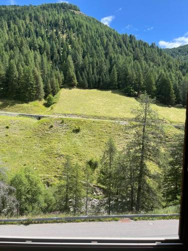 a view of a grassy hill with a road at Le flocon in Allos