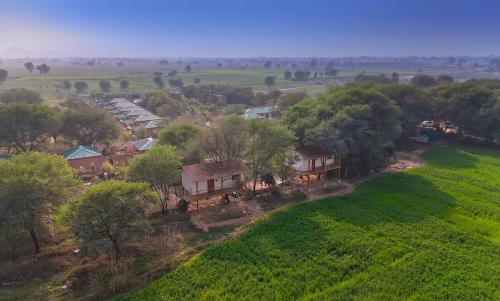 an aerial view of a house in a field at ELIVAAS Bagh Serai, Ranthambore in Mokholī