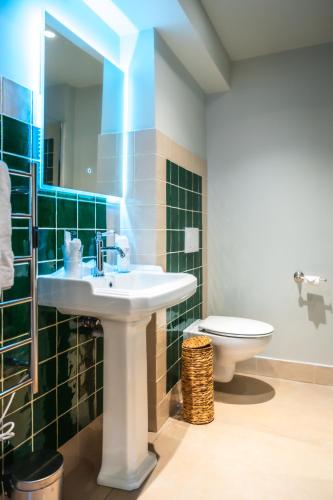 a bathroom with a sink and a toilet at Le Domaine de Richebourg - Pierres d'Histoire in Richebourg