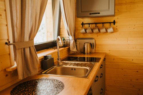 a kitchen with a sink and a window at PUŹNIAKÓWKA in Czarna