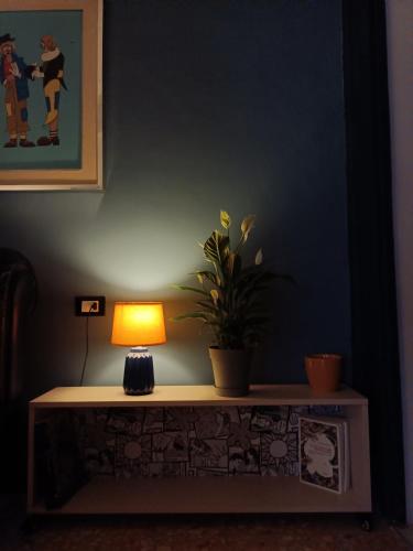 a table with a lamp and a plant on it at Dimora FinAmore 29 - Casa Vacanze in Lanciano