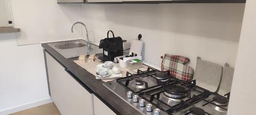 a kitchen counter with a stove and a sink at La casa di Francesca in Tradate