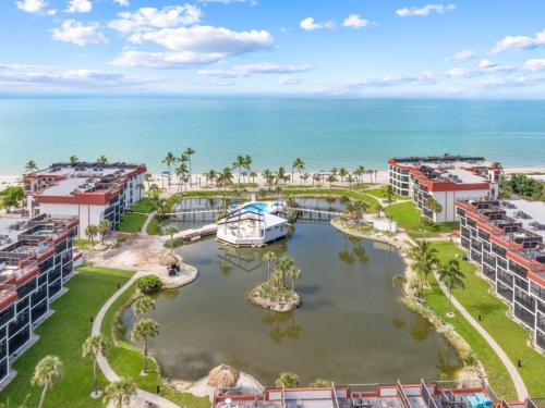 an aerial view of the water at the resort at Pointe Santo A24 condo in Sanibel