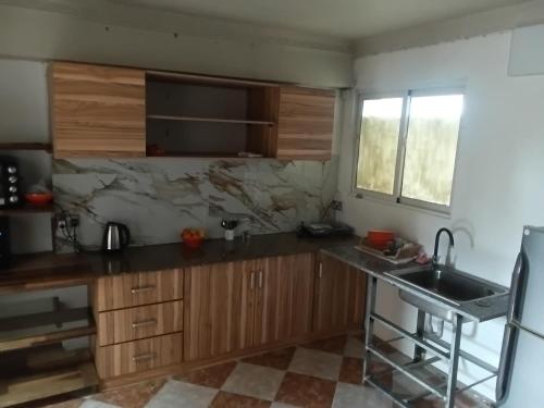 a kitchen with a sink and a counter top at Cozy Studio Apartment in Quatre Bornes