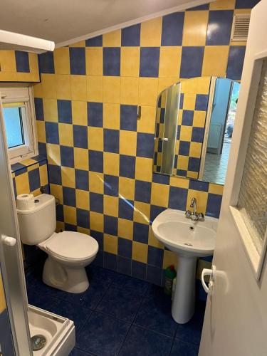 a bathroom with a toilet and a sink at Mała Tyczkówka in Stężyca