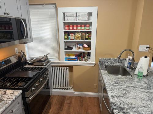 Bryn MawrにあるComfy 1 Br Hide Away Apt W Garage Parkingのシンクとカウンタートップのあるキッチン