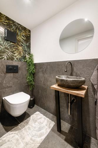 a bathroom with a sink and a toilet at Haus Susanne in Bürserberg