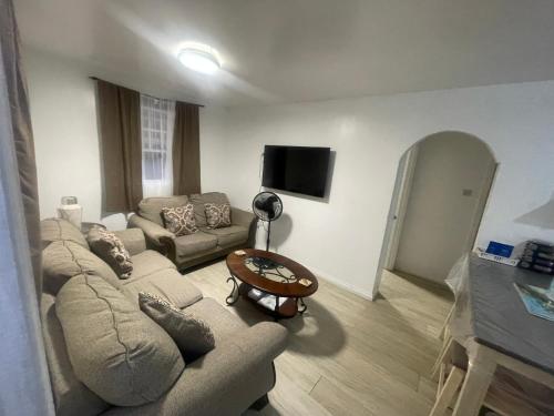 a living room with a couch and a tv at Caribbean Dream Vacation Property 8 in Reduit