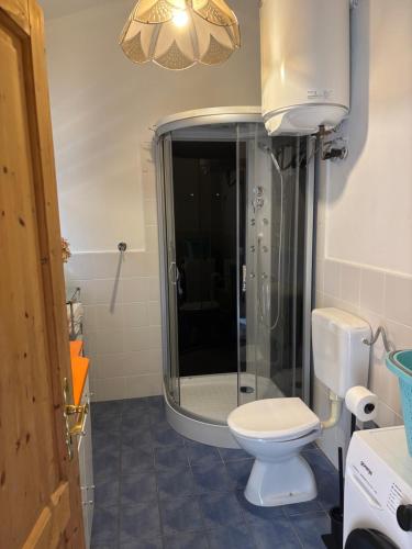 a bathroom with a shower and a toilet at Apartments Kristic in Lovran